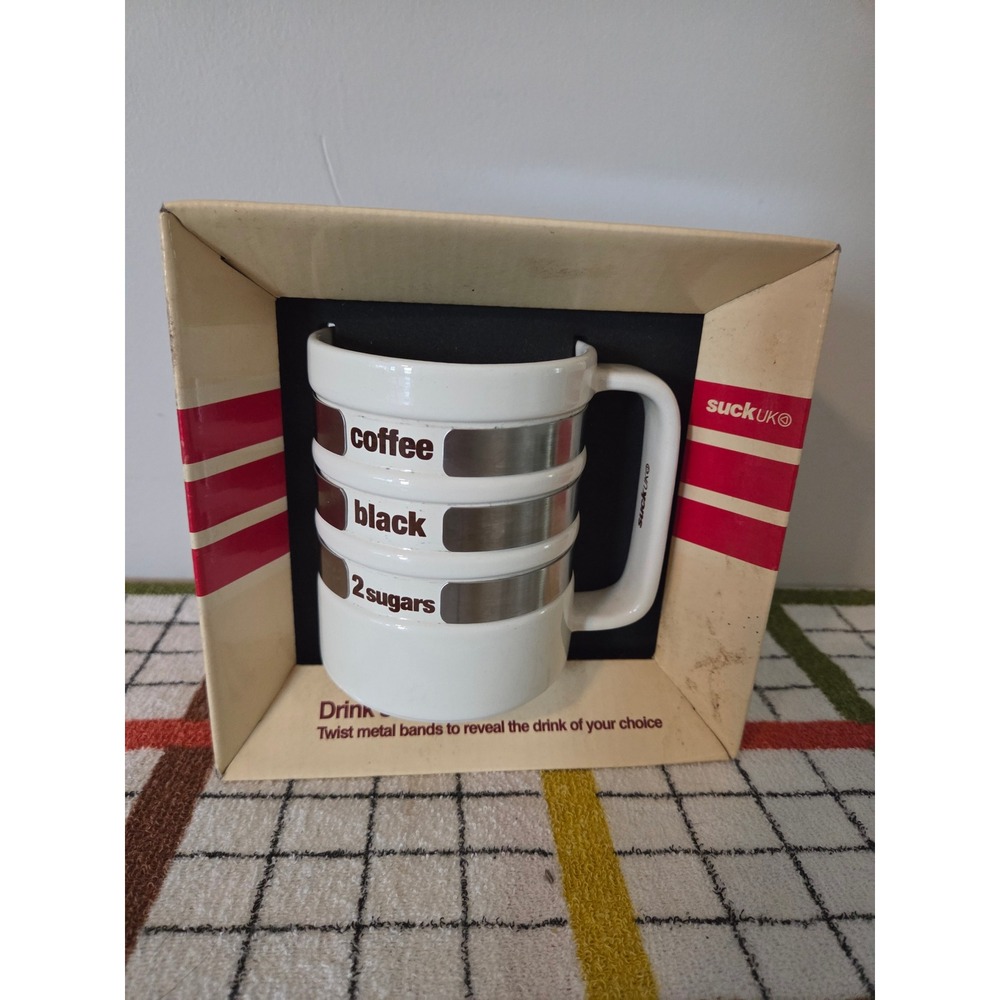 Vintage Drink Selector Mug White Ceramic Rotating Metal Bands Adjustable Coffee - Picture 1 of 11